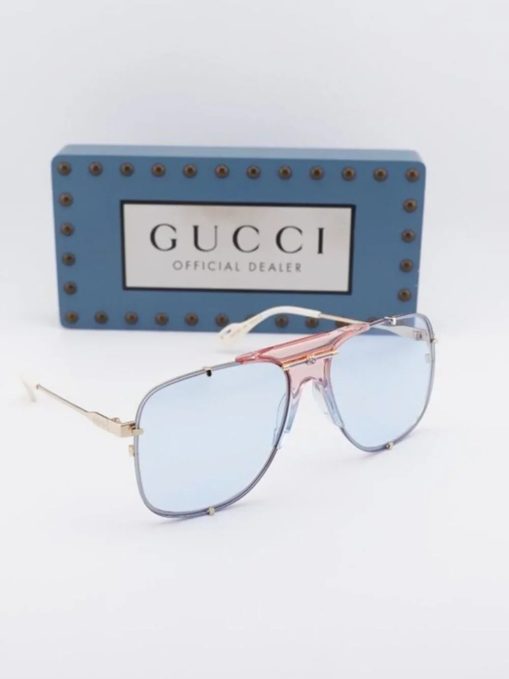 Gucci GG0739S 005 Aviator Sunglasses - Gold / Blue